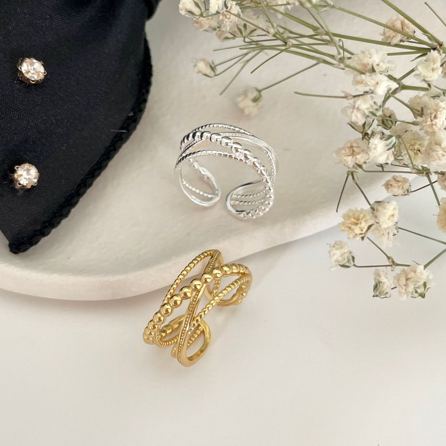 Women's Fan French Style Sterling Sier Cross Minimalist Rings