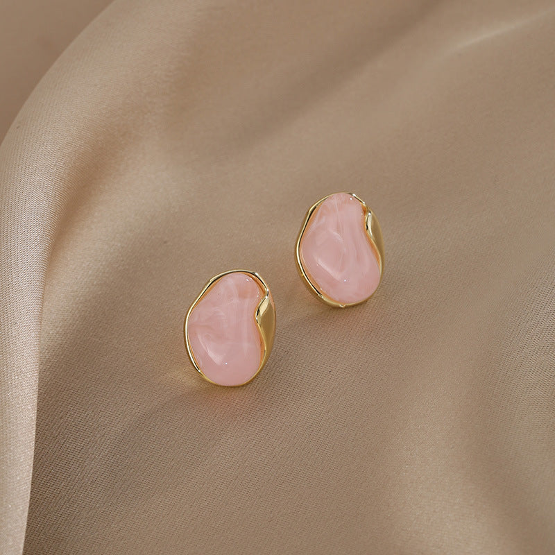 Women's Needle Pink Geometric Ear Design High-grade Simple Stud Earrings