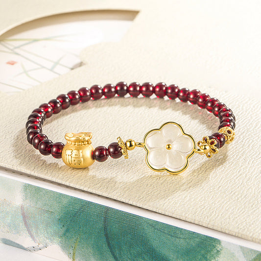Blossom Garnet Bag Imitation Jade Beaded High Sense Elegance Retro Bracelet
