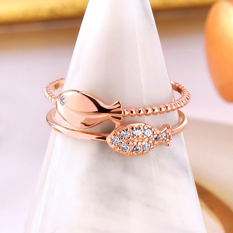 Women's Sier Gold Plated Elegant Small Fish Rings