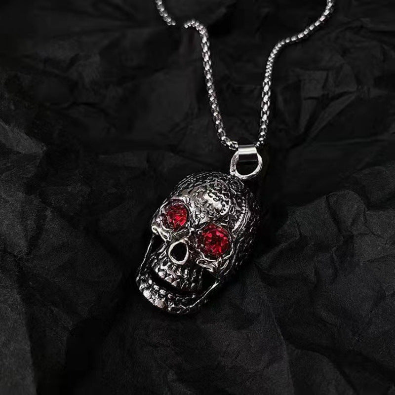 Women's & Men's Vintage Red Eye Skull Trendy Personalized Hip Hop Long Sweater Necklace