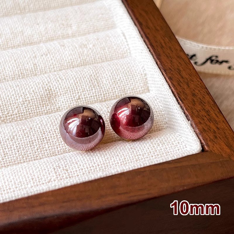 Wine Red Pearl Female Sier Needle French Earrings