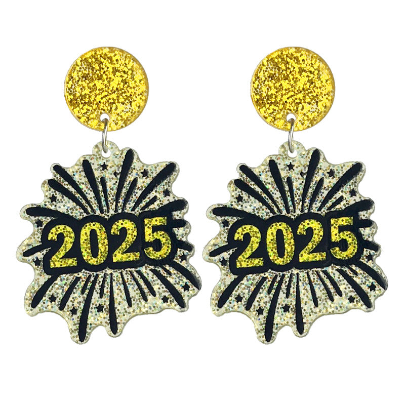 Celebration Year's Day Cross Fireworks Champagne Earrings