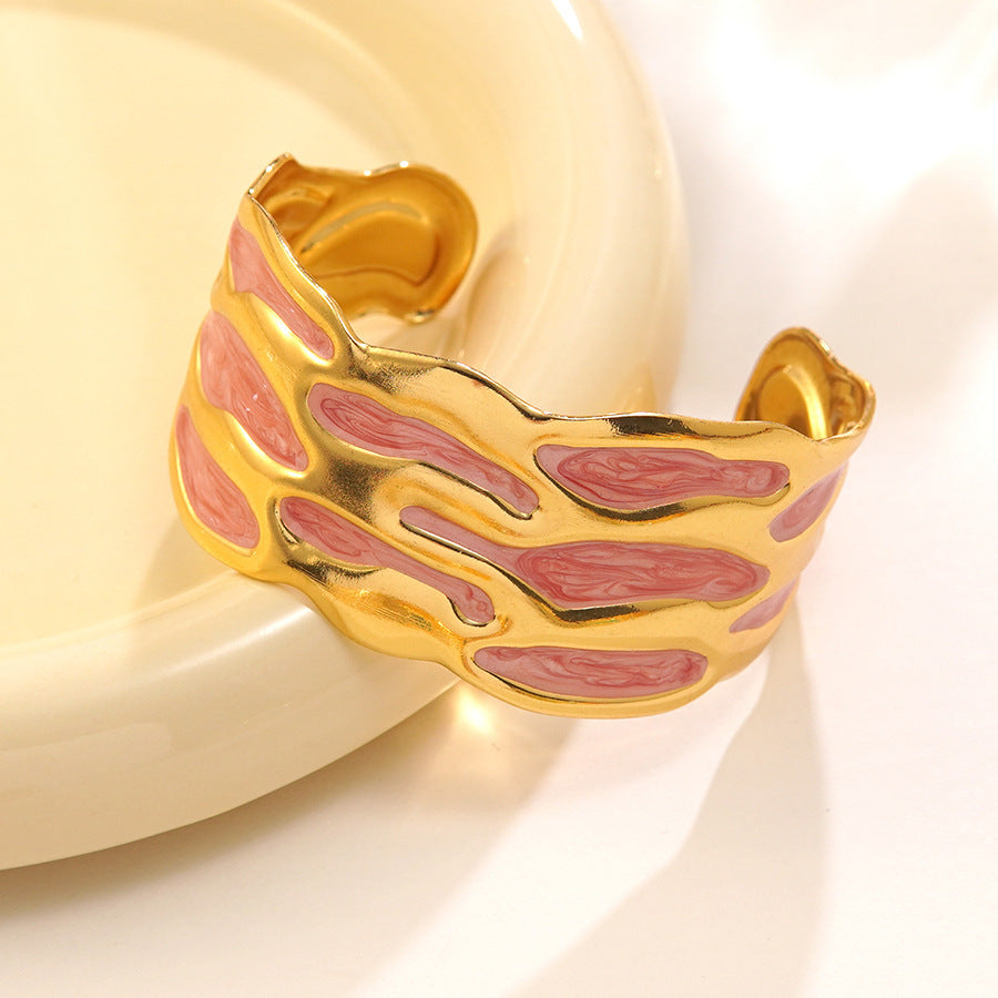 Steel Oil Dripping Cherry Special Interest Light Luxury Flowers Openings Bracelet