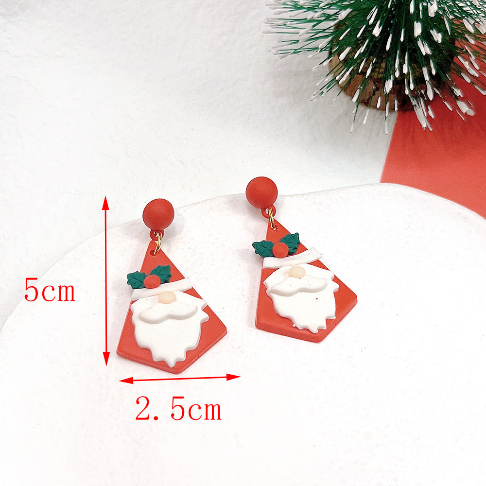 Christmas Jewelry Plaid Geometric Snowman Ear Earrings