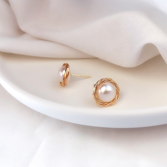 Women's Freshwater Pearl Ear Winding Small Summer Earrings