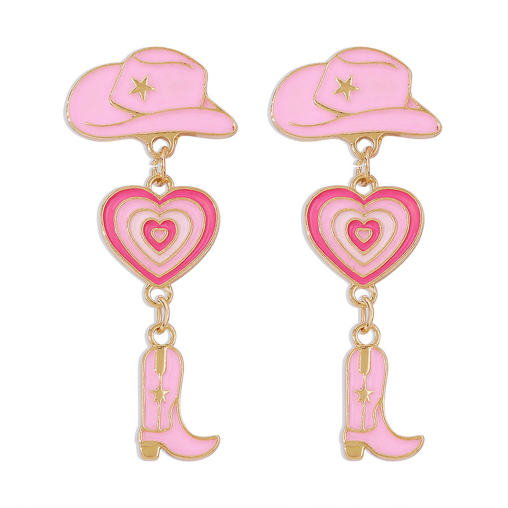 Women's Fashion Hat Love Cowboy Boot Drop Rings