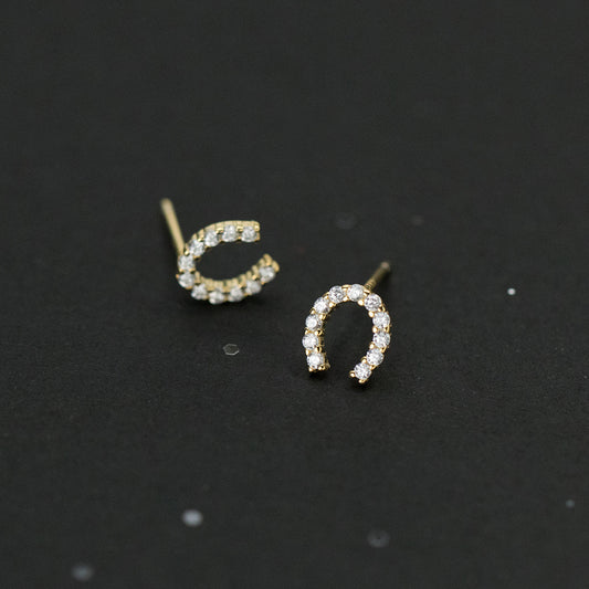 Women's Sterling Sier Full Diamond Small Horseshoe Refined Grace Earrings