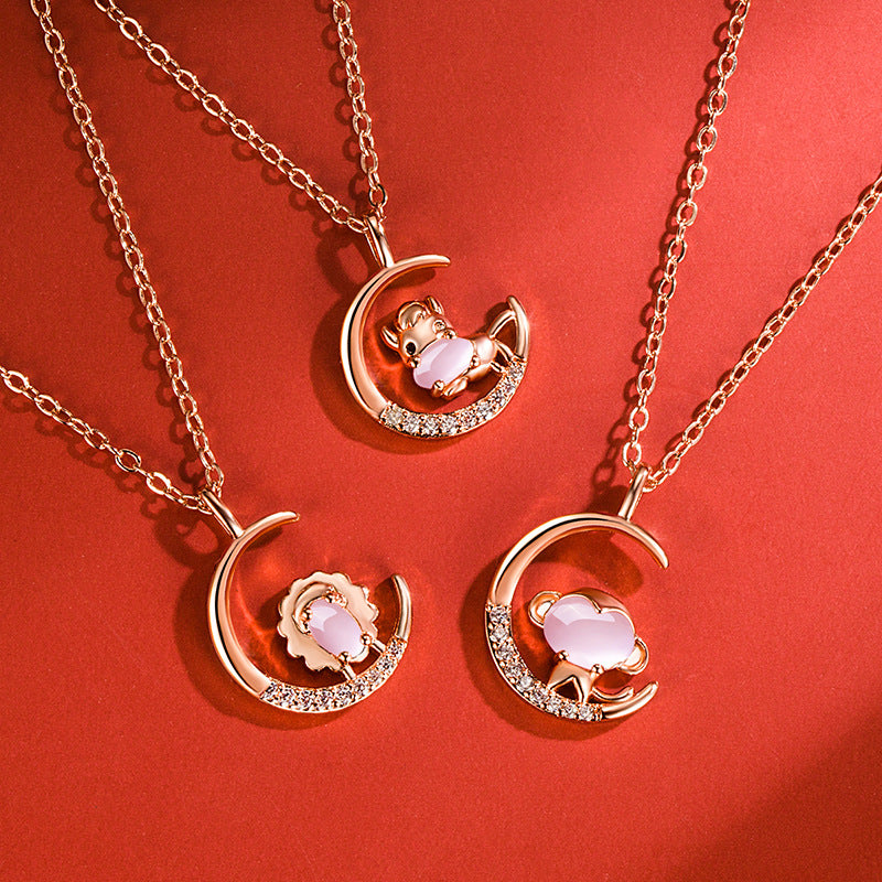 Women's Korean Style Ross Chinese Zodiac Rose Gold Pendant