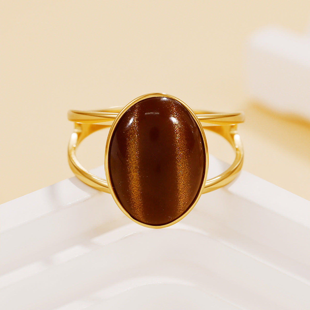Steel Simple Retro Geometric Gemstone Multiple Colors Resin Stone Ring