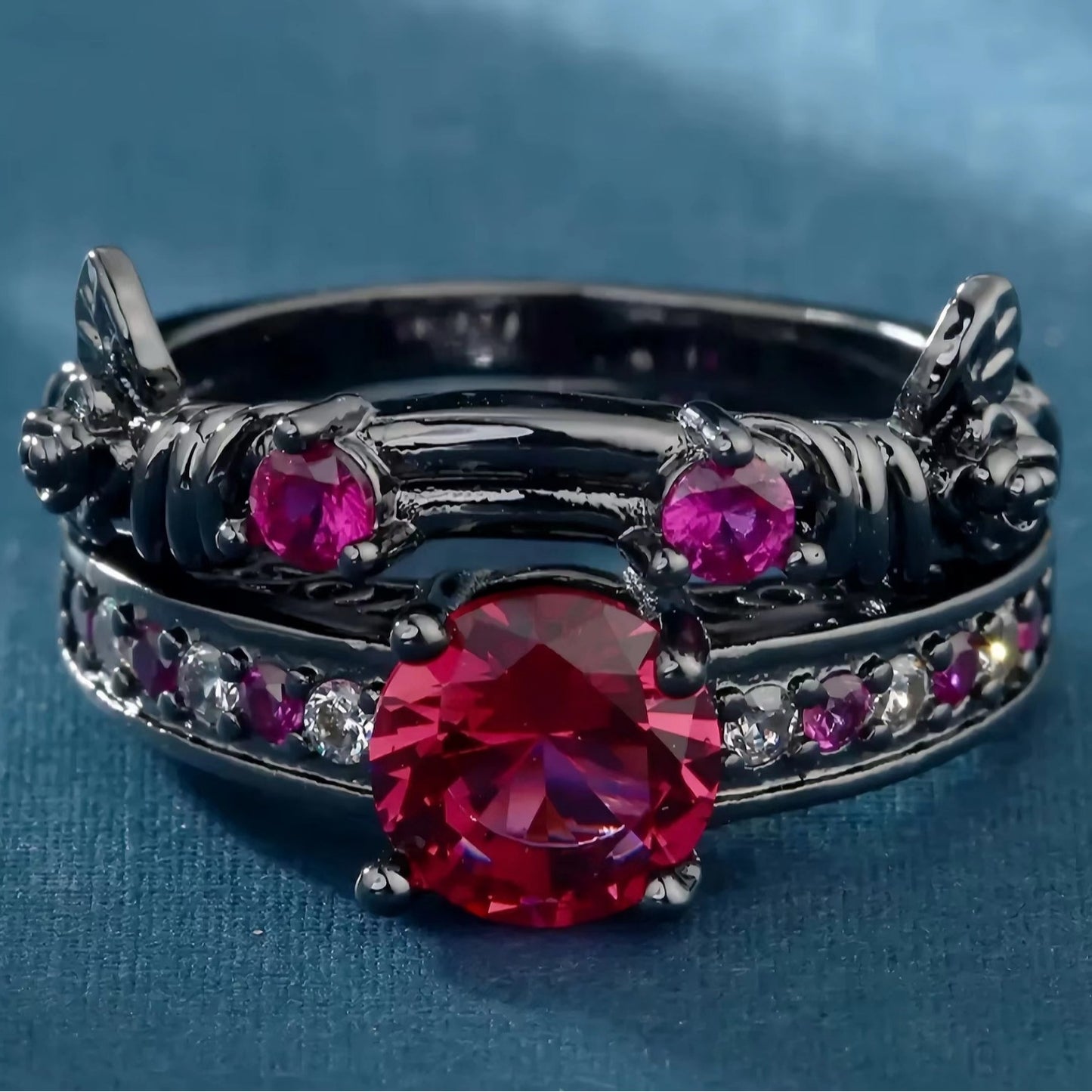 Creative Inlaid Color Zircon Black Gold Female Ring