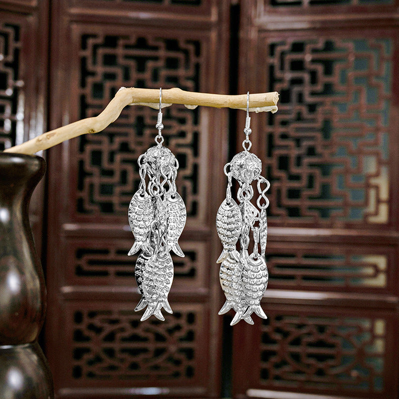 Imitation Miao Sier Ethnic Style Peacock Earrings