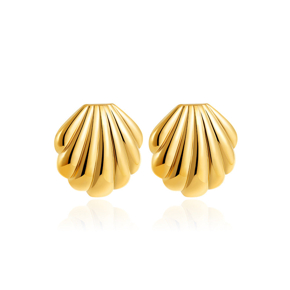 Gold Stainless Steel Shell-shaped Ocean Simple Earrings