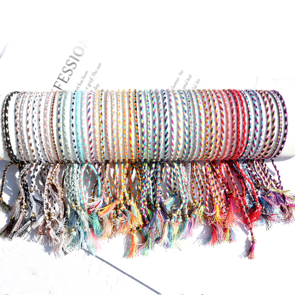 Women's & Men's Colorful Cotton String Friendship Copper Bead Bracelets