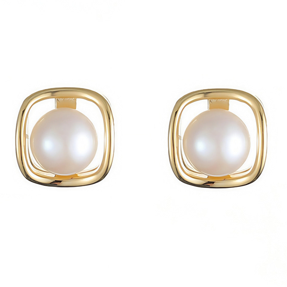 Women's Pearl Ear High-grade Square Simple Temperament Stud Earrings