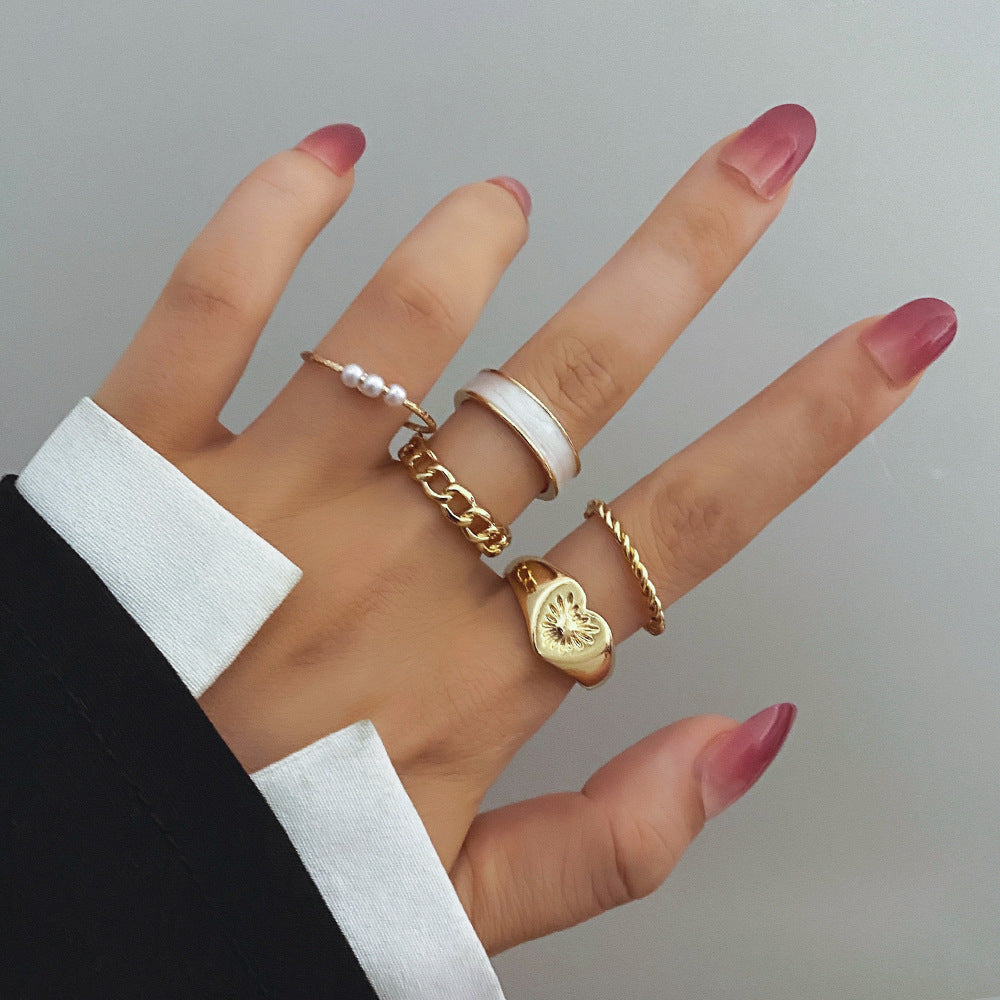 Women's Combination Niche Personality Geometric Metal Gold Rings