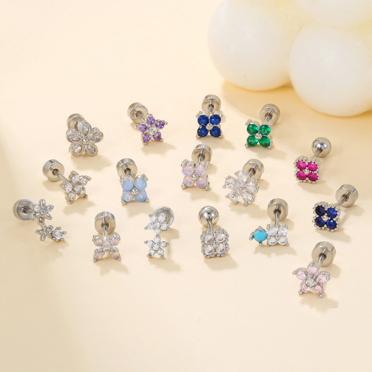 Zircon Ear Bone Pin Fresh Flower Stainless Earrings