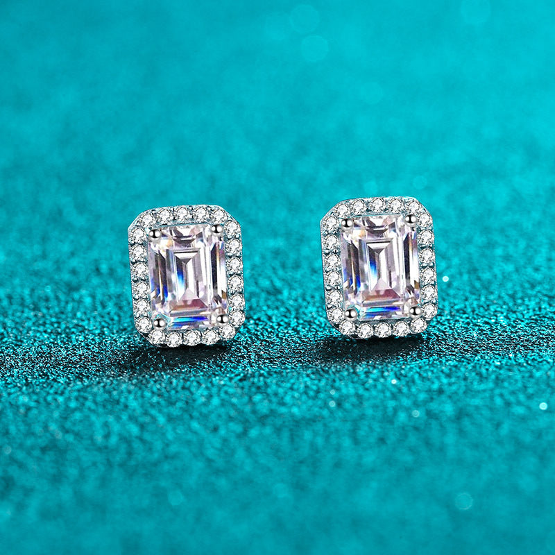 Women's Sterling Sier Inlaid With Emerald Cut Earrings