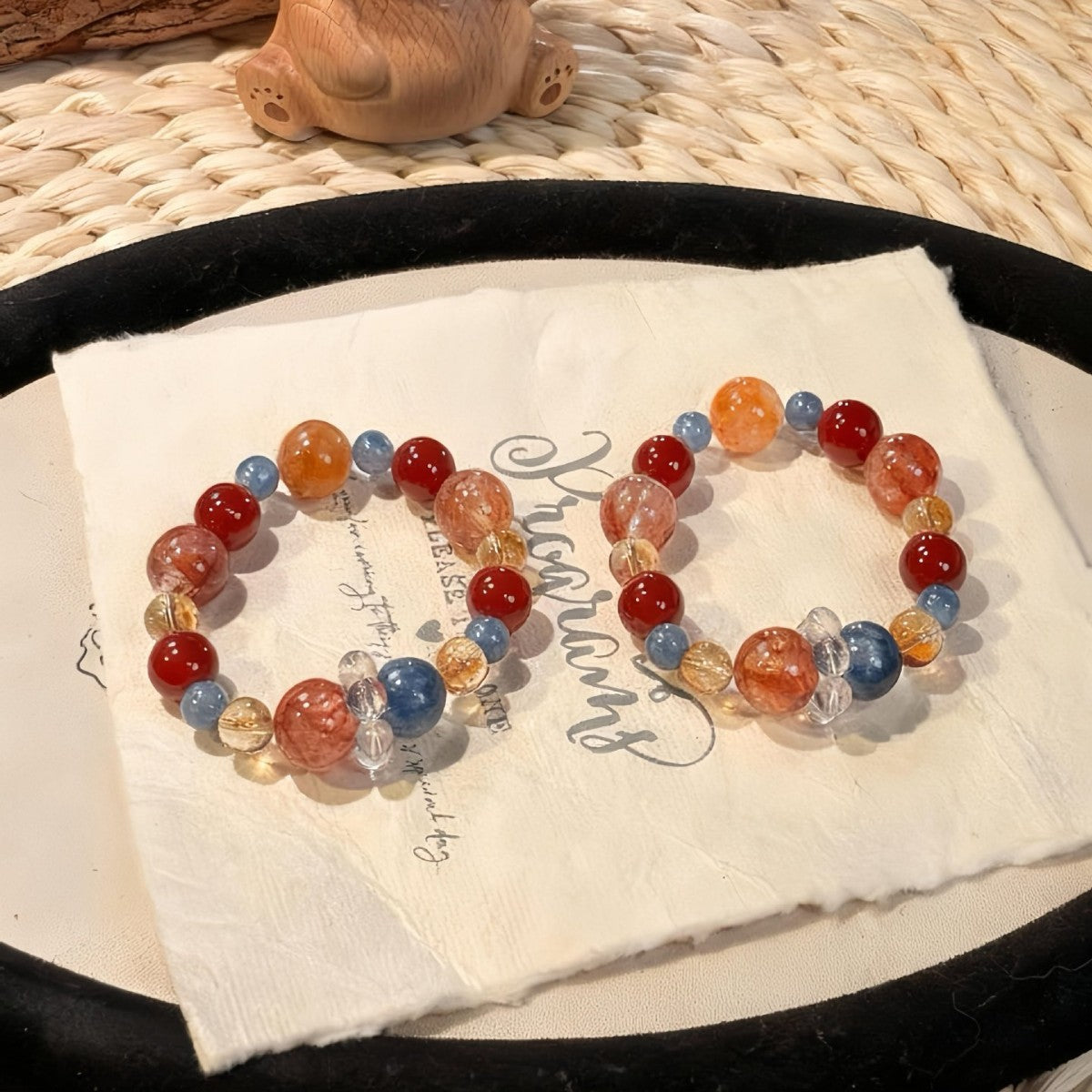 Women's Natural Citrine Blue Crystal Red Agate Bracelets