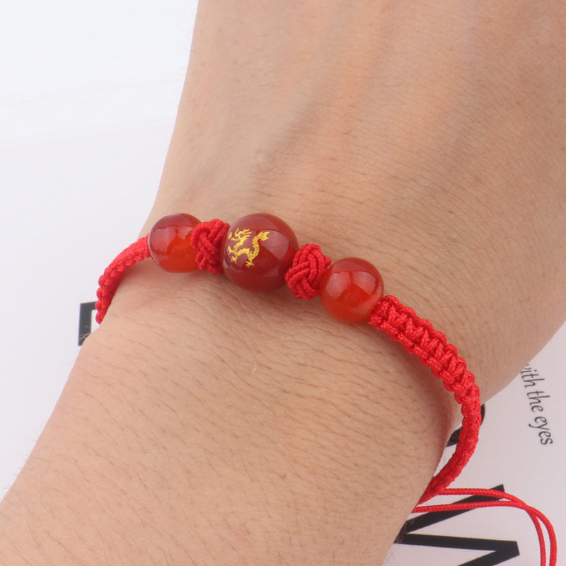 Women's & Men's Dragon Life Lucky Beads Zodiac Agate Red Rope Bracelets