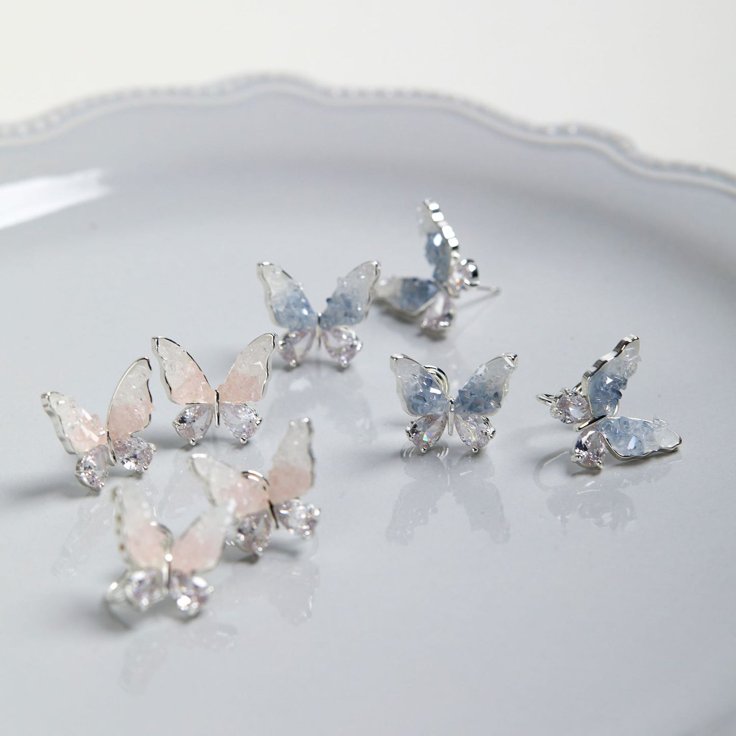 Blue Butterfly Cute Sweet Crystal Fairy Mori Earrings