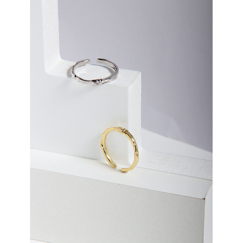 Korean Niche Design Personality Irregular Surface Micro Inlaid Rings