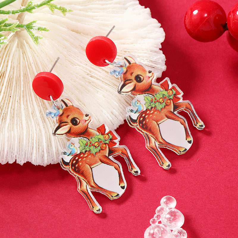 Christmas Fashion Hat Elk Dinosaur Acrylic Earrings