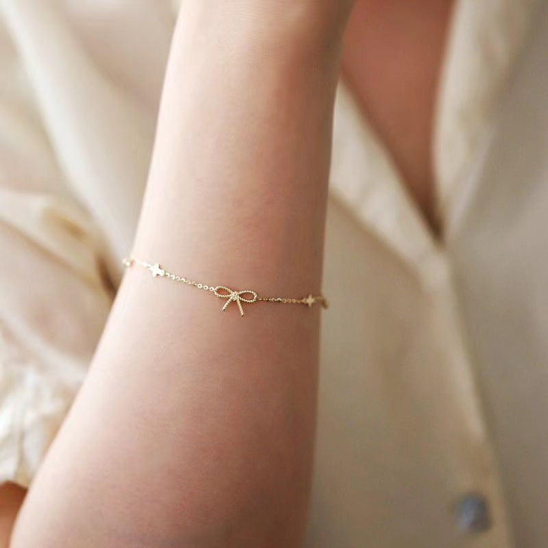 Sterling Sier Bow Gold-plated Clover Thin Bracelets