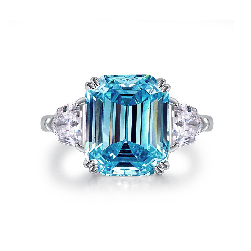 Women's Pink Zircon High Carbon Diamond Emerald Cut Rings
