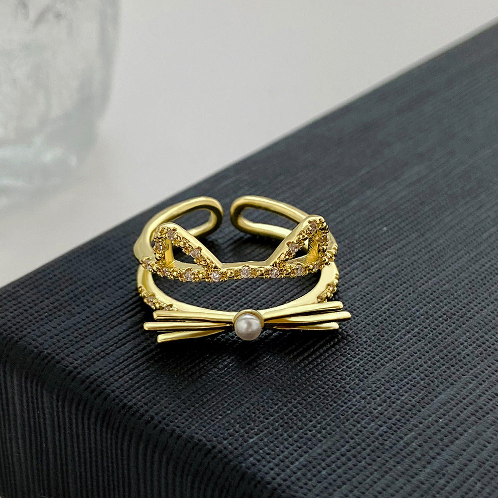 Women's Cat Design Fashion Personalized Opening Index Rings