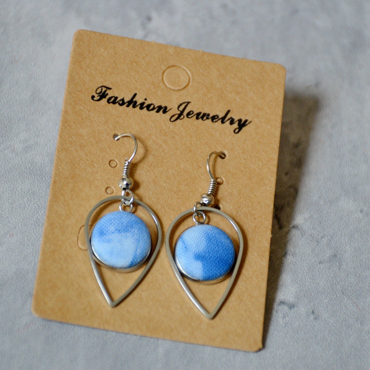 Blue Dyed Fabric Ethnic Style Handmade Simple Inlaid Earrings