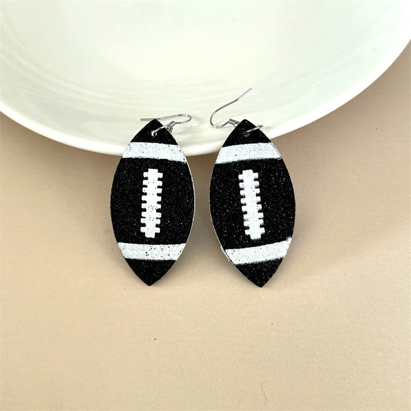 Sports Style Sequined Rugby Design Trendy Earrings