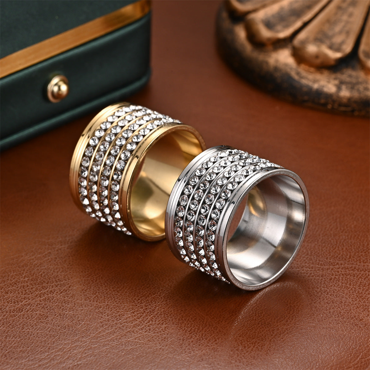 Wide Version Full Diamond Row Circle Rings