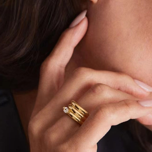 Spiral Arc Zircon Inlaid Titanium Steel Rings