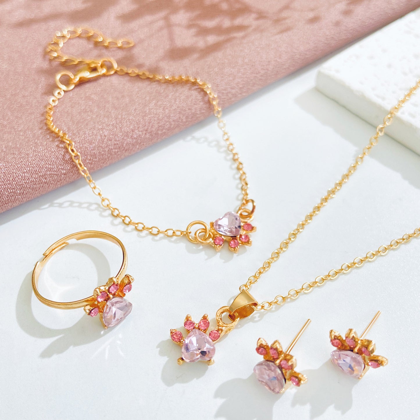 Women's Cute Cartoon Cat's Paw Ear Cat Jewelry Set