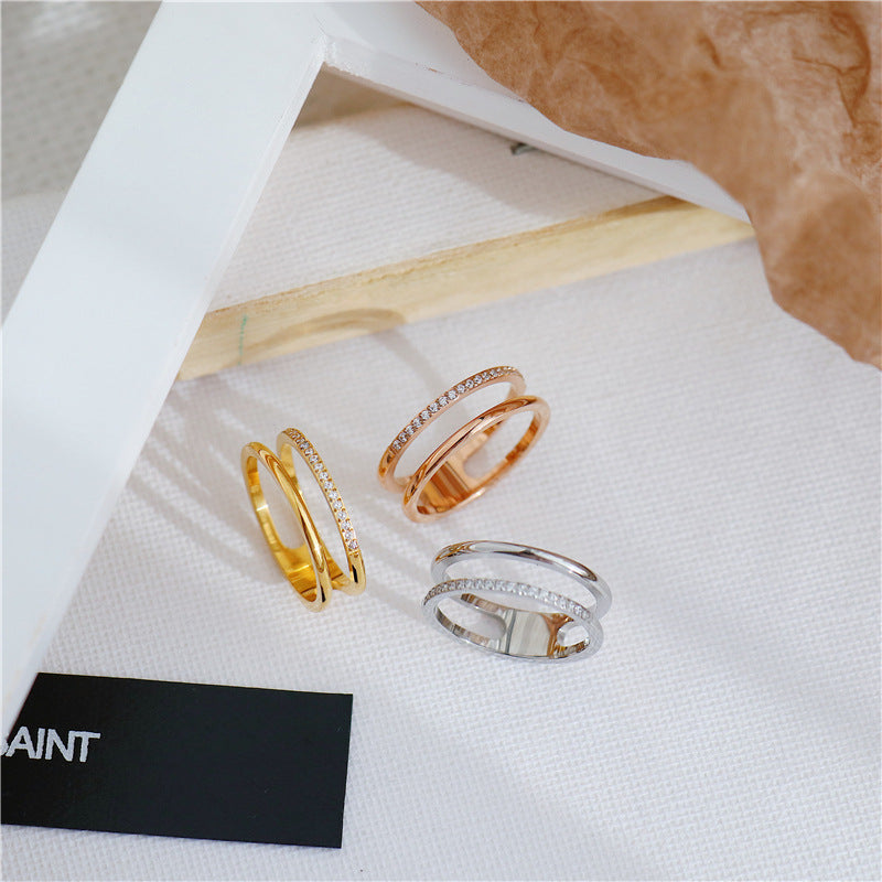 Rhinestone Couple Korean Fashion Simple Gold Rings