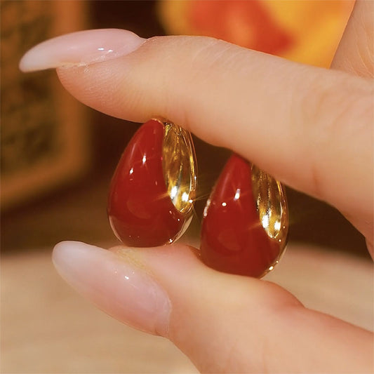 Women's French Retro Drip Glazed Red Water Drop Earrings