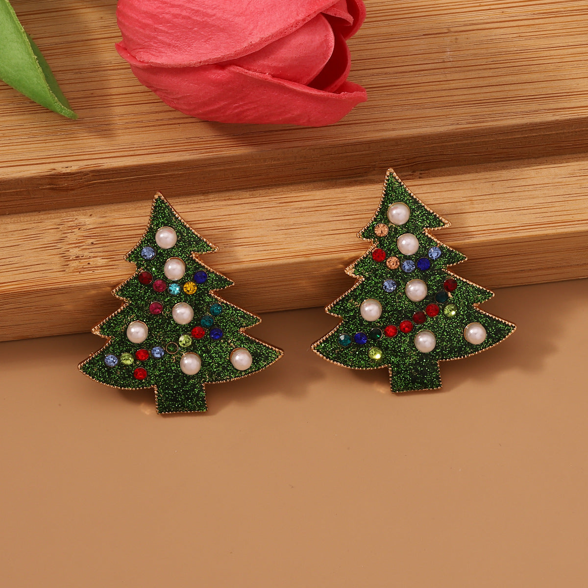 Christmas Series Tree Alloy Dripping Inlaid Earrings