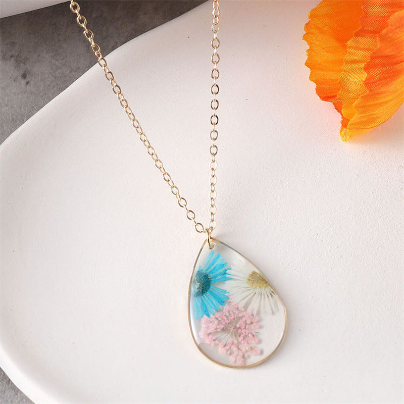 Retro Resin Dried Flower Mori Style Necklaces