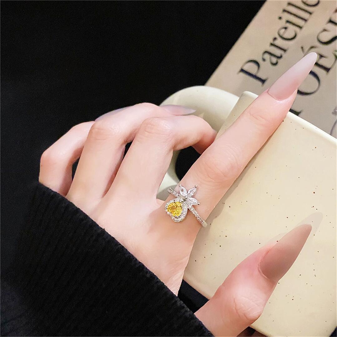 Women's Gems Open Light Luxury Emerald Zircon Flower Rings