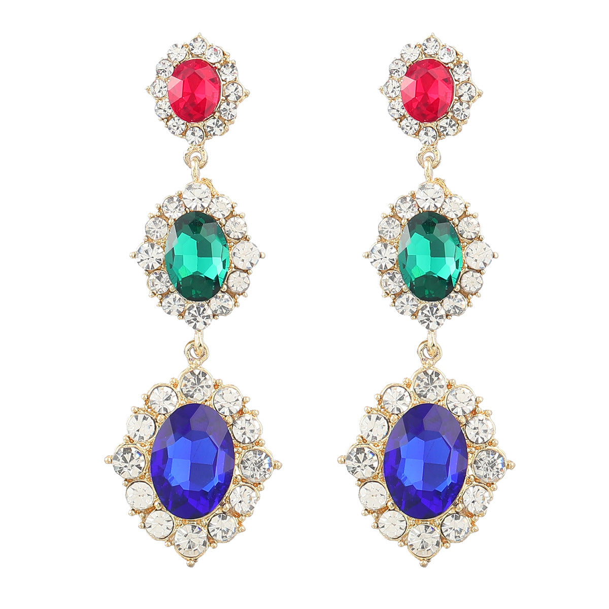 Women's Fashion Trend Oval Alloy Rhinestone Full Earrings