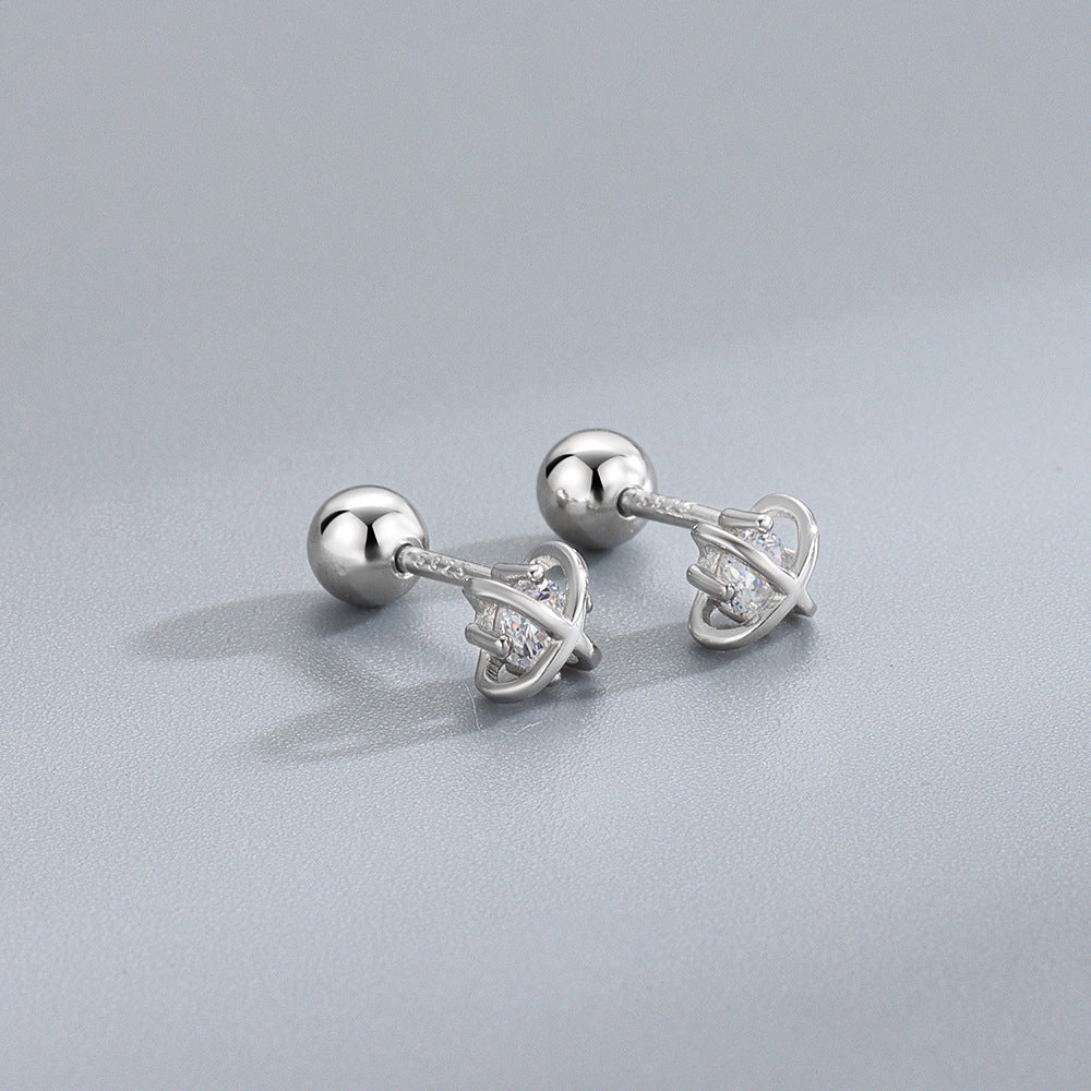 Diamond Cross Planet Screw Pin Summer High Earrings