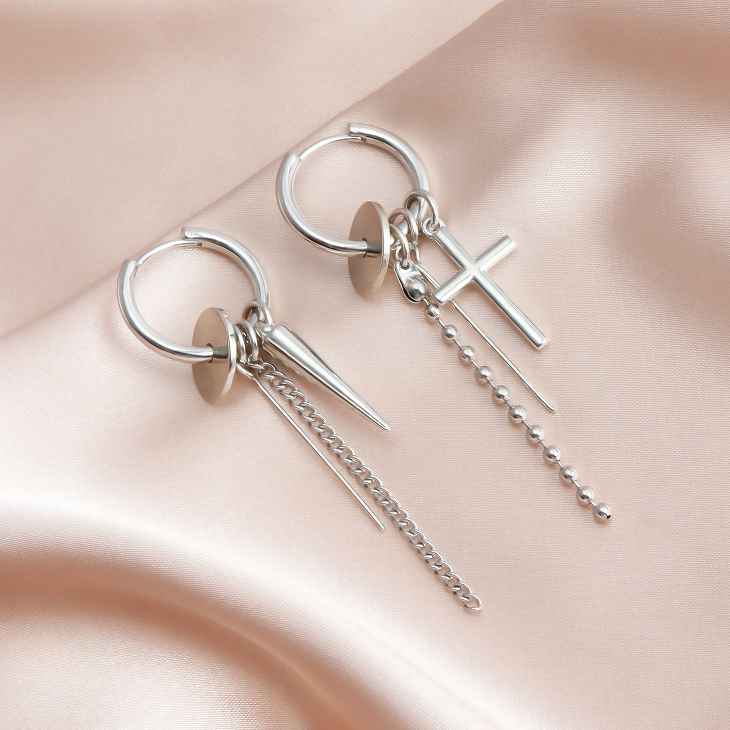 Women's Cross Steel Chain Geometric Tassel Long Tapered Earrings