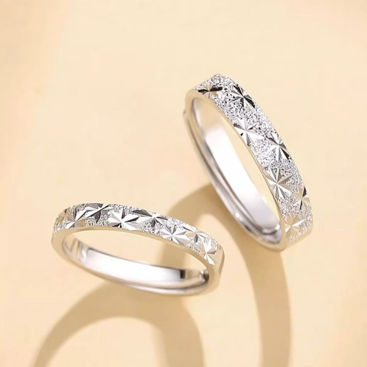 White Copper Starry Sky Couple Pair Simple Design Light Luxury Rings