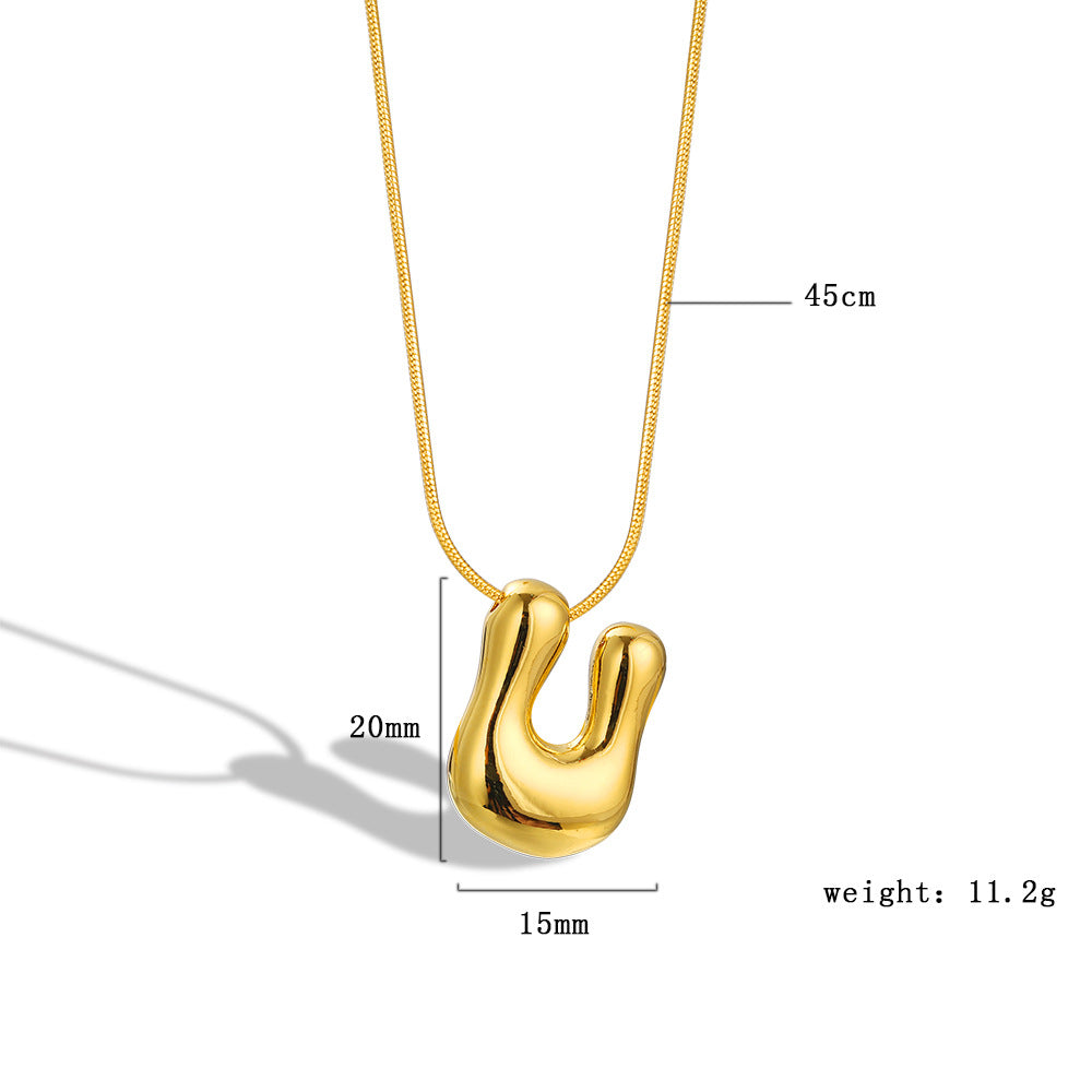 Balloon Bubble Chubby Letter Copper Plated Necklaces