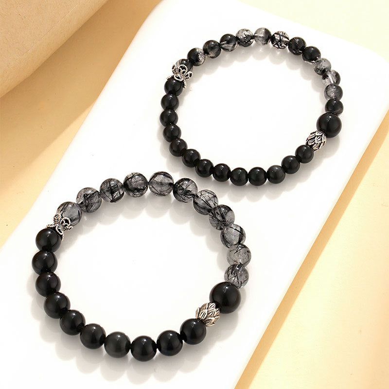 Obsidian Beaded Couple Versatile High-grade Black Bracelets