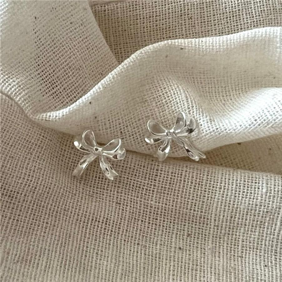 Women's Korean Style Sterling Sier Bow Simple Earrings