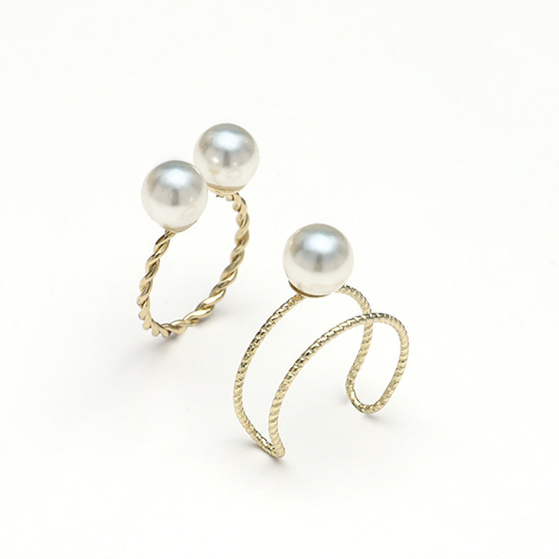 Simple Retro Imitation Pearl Open Set Rings