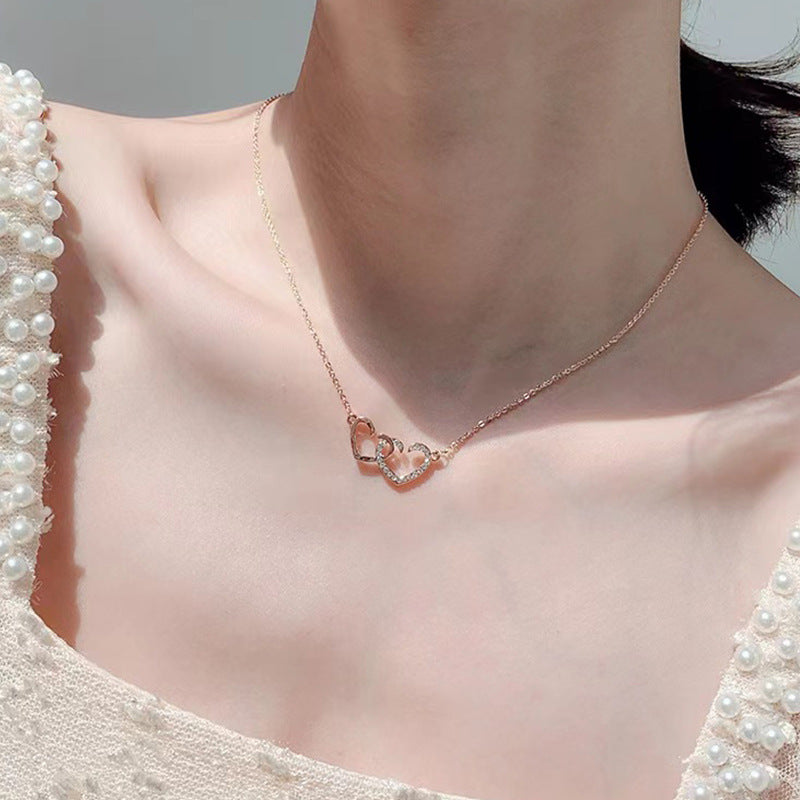 Vintage Peach Heart Female Love Heart-shaped Design Clavicle Chain Necklaces