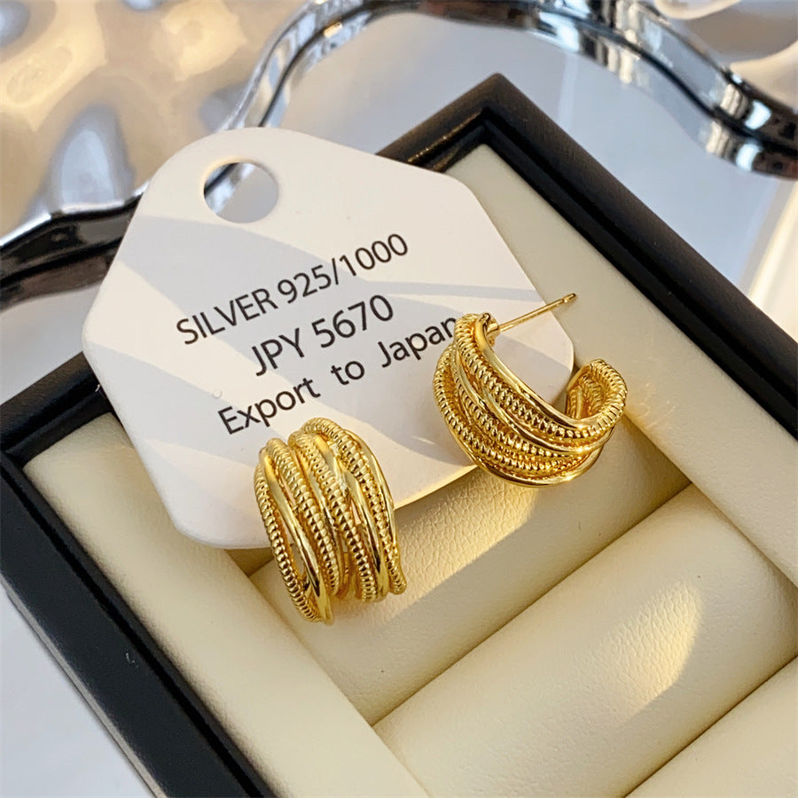 Women's Copper Plated Real Gold Metal Winding Wire Frosty Earrings